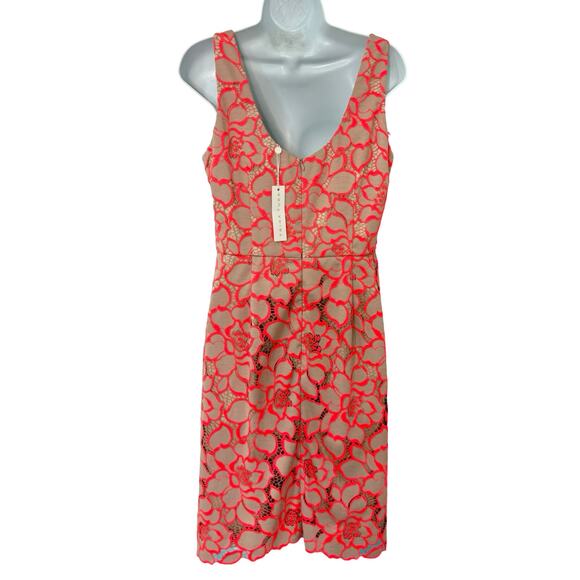 Trina Turk Kruze Tan Pink Sleeveless Floral Lace Hi-Lo Sheath Dress Sz 8 NEW Tag - Picture 7 of 14